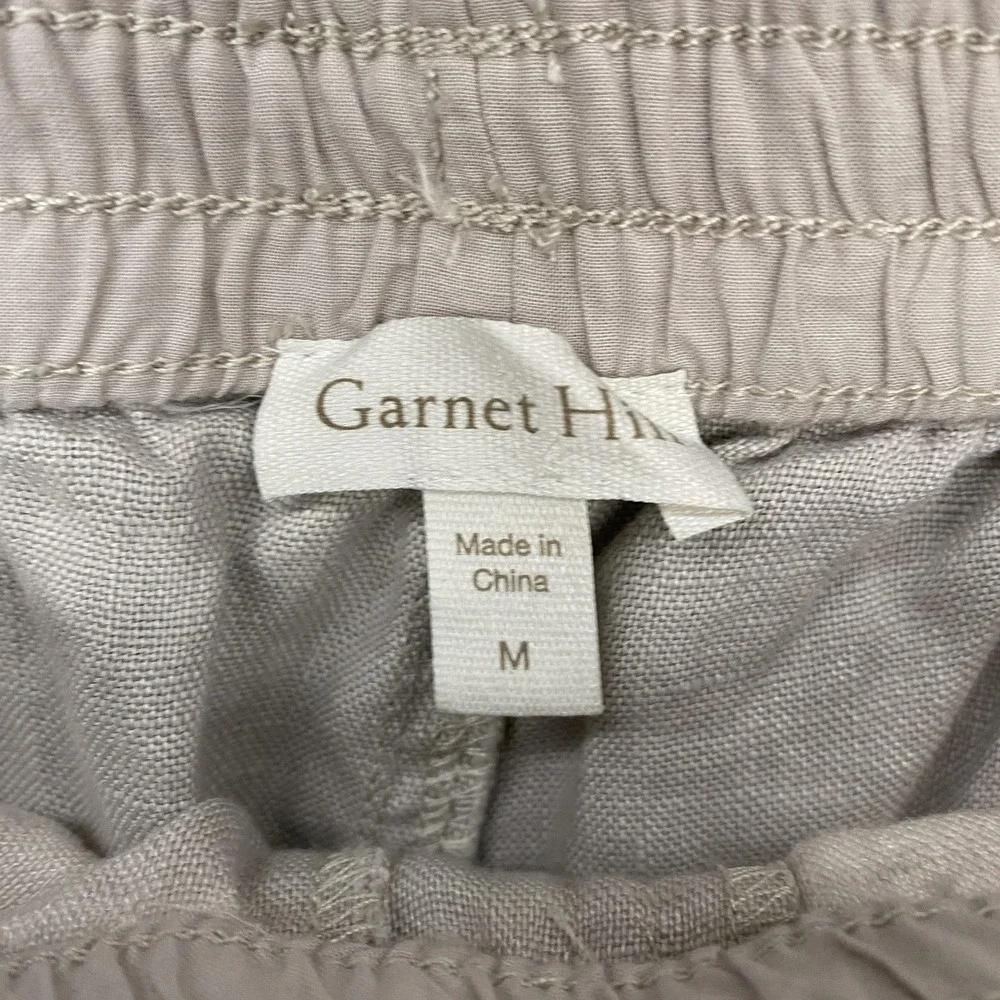 Garnet‎ Hill Linen Cargo Pants Womens Medium Gray Elastic Waist Travel Summer